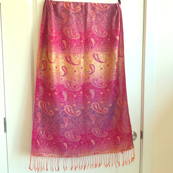 Accessories - Pashmina Scarf Orange Gold Purple Pink
